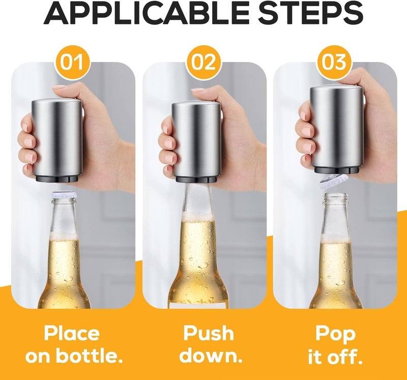 Swaytail 6 Pack Premium Beer Bottle Opener (Silver), Automatic Bottle Openers, Stainless Steel Push Down Beer Opener, No Damage to Bottle Cap, Portable Pop the Top Bottle Opener for Home Bars Camping Party - Image 3